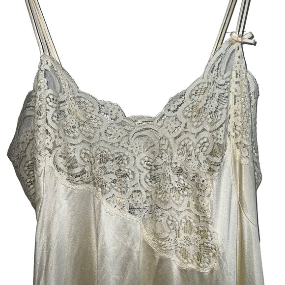 Vintage Lily Of France Ivory Satin & Lace Nightgown Spaghetti Straps Large - Picture 2 of 10